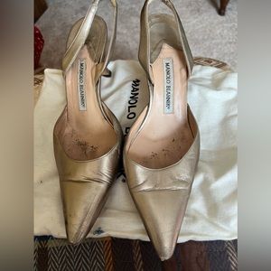 Gold Manolo Blahnik sling back heels size 39